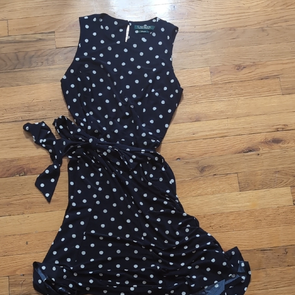 Ralph Lauren Place Blue Polkadot Tie Front Sundress
